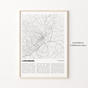 Lynchburg Map Print, Lynchburg Travel Map, Lynchburg Wall Decor Art, Lynchburg Virginia, Housewarming Gift