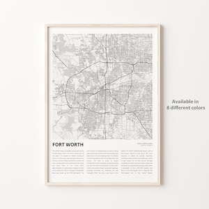 Fort Worth Map Print, Fort Worth Travel Map, Fort Worth Wall Decor Art, Fort Worth Texas, Housewarming Gift