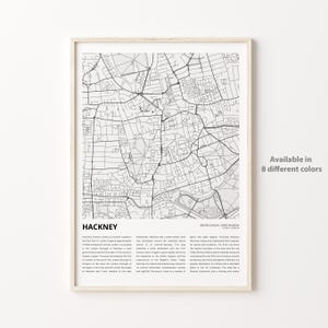 Hackney Map Print, Hackney Travel Map, Hackney Wall Decor Art, Hackney Greater London, Housewarming Gift