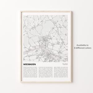 Impresión de mapa de Wiesbaden, mapa de viaje de Wiesbaden, arte de decoración de pared de Wiesbaden, Wiesbaden Hesse, regalo de inauguración de la casa