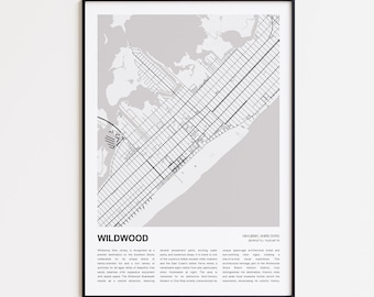 Wildwood Map Print, Wildwood Travel Map, Wildwood Wall Decor Art, Wildwood New Jersey, Housewarming Gift