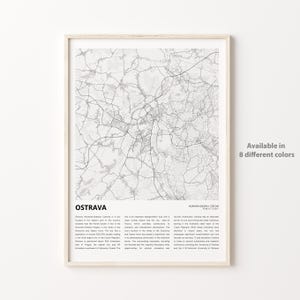 Impresión de mapa de Ostrava, mapa de viaje de Ostrava, arte de decoración de pared de Ostrava, Ostrava Moravo-Silesia, regalo de inauguración de la casa