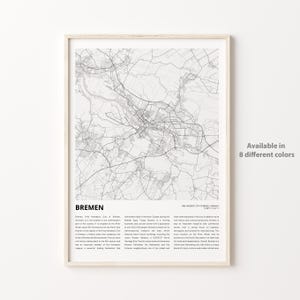 Bremen kaart afdrukken, Bremen reiskaart, Bremen muur decor kunst, Bremen gratis Hanzestad Bremen, housewarming cadeau