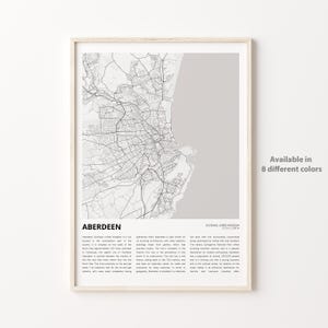 Impresión de mapa de Aberdeen, mapa de viaje de Aberdeen, arte de decoración de pared de Aberdeen, Aberdeen Escocia, póster de mapa de regalo de inauguración de la casa