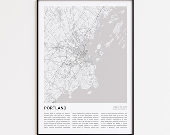 Stampa della mappa di Portland, mappa turistica di Portland, decorazione murale di Portland, Portland Maine, regalo di inaugurazione della casa