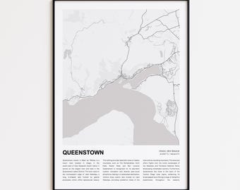 Queenstown Map Print, Queenstown Travel Map, Queenstown Wall Decor Art, Queenstown Otago, Housewarming Gift