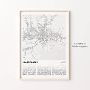 Impresión de mapas de Ulán Bator, mapa de viaje de Ulán Bator, arte de decoración de pared de Ulán Bator, Ulán Bator, regalo de bienvenida