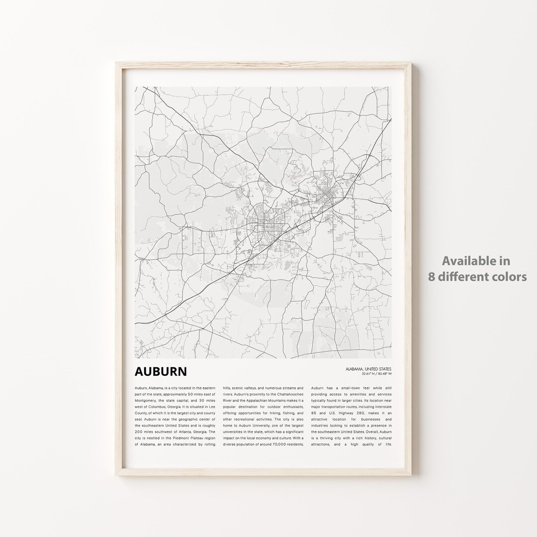Auburn Map Print, Auburn Travel Map, Auburn Wall Decor Art, Auburn ...