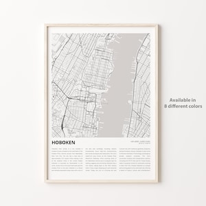 Hoboken Map Print, Hoboken Travel Map, Hoboken Wall Decor Art, Hoboken New Jersey, Housewarming Gift