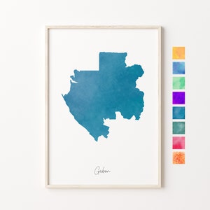 Carte aquarelle du Gabon, impression pastel du Gabon, art minimal du Gabon, art mural du Gabon, impression de carte du Gabon, cadeau de pendaison de crémaillère, carte colorée du pays du Gabon