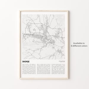 Impressão de mapa de Skopje, mapa de viagem de Skopje, arte de decoração de parede de Skopje, Skopje, presente de inauguração de casa