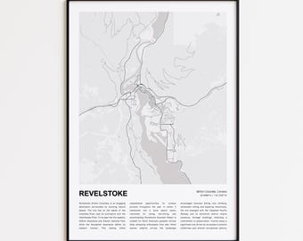 Revelstoke Map Print, Revelstoke Travel Map, Revelstoke Wall Decor Art, Revelstoke British Columbia, Housewarming Gift
