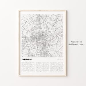 Impresión de mapa de Shenyang, mapa de viaje de Shenyang, arte de decoración de pared de Shenyang, Shenyang Liaoning, regalo de inauguración de la casa