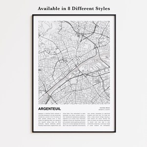 Impressão de mapa de Argenteuil, mapa de viagem de Argenteuil, arte de decoração de parede de Argenteuil, Argenteuil Val-d'Oise, presente de inauguração