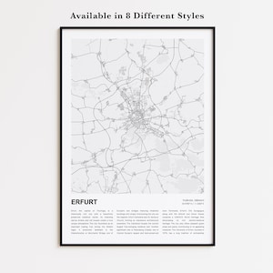 Erfurt Map Print, Erfurt Travel Map, Erfurt Wall Decor Art, Erfurt Thuringia, Housewarming Gift