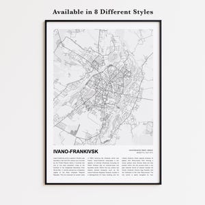 Impresión de mapas de Ivano-Frankivsk, Mapa de viaje de Ivano-Frankivsk, Arte de decoración de pared de Ivano-Frankivsk, Óblast de Ivano-Frankivsk
