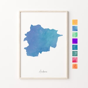 Carte aquarelle d'Andorre, impression pastel d'Andorre, impression aquarelle minimale d'Andorre, art mural Andorre, cadeau carte d'Andorre, impression de pays d'Andorre