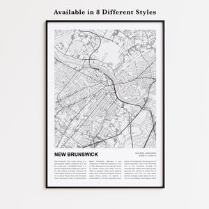 New Brunswick Map Print, New Brunswick Travel Map, New Brunswick Wall Decor Art, New Brunswick New Jersey, Housewarming Gift