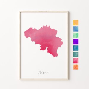 Carte aquarelle Belgique, impression pastel Belgique, art minimal belge, art mural Belgique, impression carte Belgique, cadeau de pendaison de crémaillère, art mural Belgique