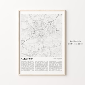 Guildford Map Print, Guildford Travel Map, Guildford Wall Decor Art, Guildford England, Housewarming Gift