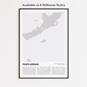 Punta Arenas Map Print, Punta Arenas Travel Map, Punta Arenas Wall Decor Art, Punta Arenas Magellan and the Chilean Antarctic