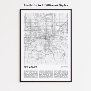 Des Moines Map Print, Des Moines Travel Map, Des Moines Wall Decor Art, Des Moines Iowa, Housewarming Gift