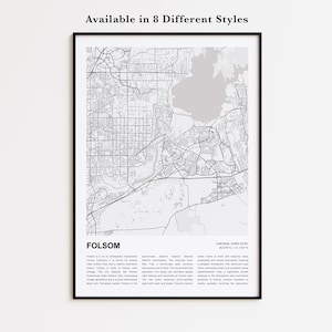 Folsom Map Print, Folsom Travel Map, Folsom Wall Decor Art, Folsom California, Housewarming Gift