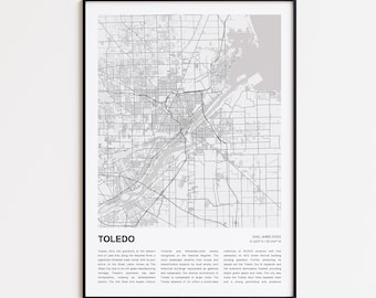 Toledo Map Print, Toledo Travel Map, Toledo Wall Decor Art, Toledo Ohio, Housewarming Gift