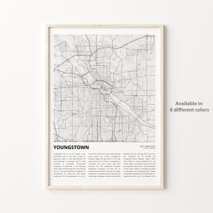 Impresión de mapas de Youngstown, mapa de viajes de Youngstown, arte de decoración de pared de Youngstown, Youngstown Ohio, regalo de inauguración de la casa