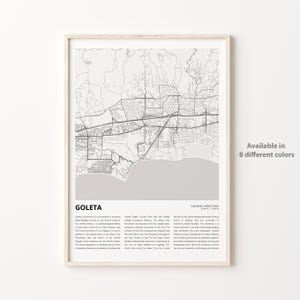 Impresión de mapa de Goleta, mapa de viaje de Goleta, arte de decoración de pared de Goleta, Goleta California, regalo de inauguración de la casa
