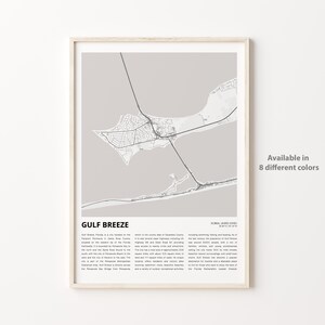 Gulf Breeze-kaartafdruk, Gulf Breeze-reiskaart, Gulf Breeze-muurdecoratiekunst, Gulf Breeze Florida, housewarmingcadeau