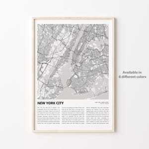 Impresión de mapa de la ciudad de Nueva York, mapa de viaje de la ciudad de Nueva York, arte de decoración de pared de la ciudad de Nueva York, ciudad de Nueva York, regalo de inauguración de la casa