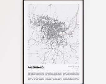 Palembang Map Print, Palembang Travel Map, Palembang Wall Decor Art, Palembang South Sumatra, Housewarming Gift