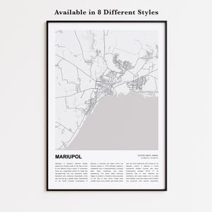 Impresión de mapas de Mariupol, mapa de viaje de Mariupol, arte de decoración de pared de Mariupol, óblast de Mariupol Donetsk, regalo de bienvenida