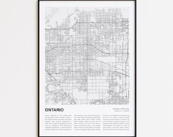 Impression de carte de l'Ontario, carte de voyage de l'Ontario, art déco murale de l'Ontario, Ontario, Californie, cadeau de pendaison de crémaillère