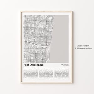 Fort Lauderdale-kaartafdruk, Fort Lauderdale-reiskaart, Fort Lauderdale-muurdecoratiekunst, Fort Lauderdale, Florida, housewarmingcadeau