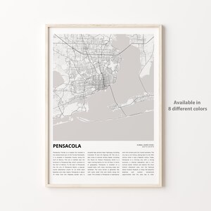 Pensacola-kaartafdruk, Pensacola-reiskaart, Pensacola-muurdecoratiekunst, Pensacola Florida, housewarmingcadeau
