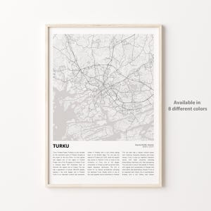 Impresión de mapa de Turku, mapa de viaje de Turku, arte de decoración de pared de Turku, Turku Finlandia propiamente dicha, regalo de inauguración de la casa