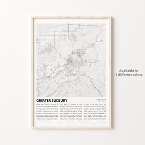 Impresión de mapas del Gran Sudbury, mapa de viajes del Gran Sudbury, arte de decoración de pared del Gran Sudbury, Gran Sudbury Ontario, regalo de inauguración de la casa