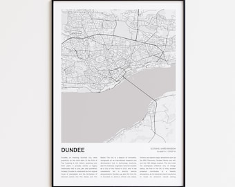 Dundee Map Print, Dundee Travel Map, Dundee Wall Decor Art, Dundee Scotland, Housewarming Gift