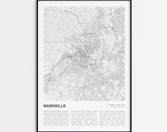 Nashville Map Print, Nashville Travel Map, Nashville Wall Decor Art, Nashville Tennessee, Housewarming Gift