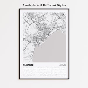 Alicante Map Print, Alicante Travel Map, Alicante Wall Decor Art, Alicante Alicante, Housewarming Gift map poster, Minimal print