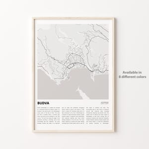 Budva Karte Drucken, Budva Reisekarte, Budva Wanddekor Kunst, Budva, Housewarming Geschenk