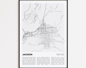 Jackson Map Print, Jackson Travel Map, Jackson Wall Decor Art, Jackson Wyoming, Housewarming Gift