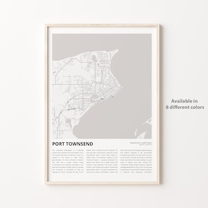 Impresión de mapas de Port Townsend, mapa de viajes de Port Townsend, arte de decoración de pared de Port Townsend, Port Townsend Washington, regalo de inauguración de la casa