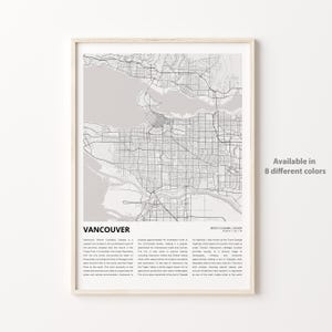 Impresión de mapas de Vancouver, mapa de viajes de Vancouver, arte de decoración de pared de Vancouver, Vancouver, Columbia Británica, regalo de inauguración de la casa