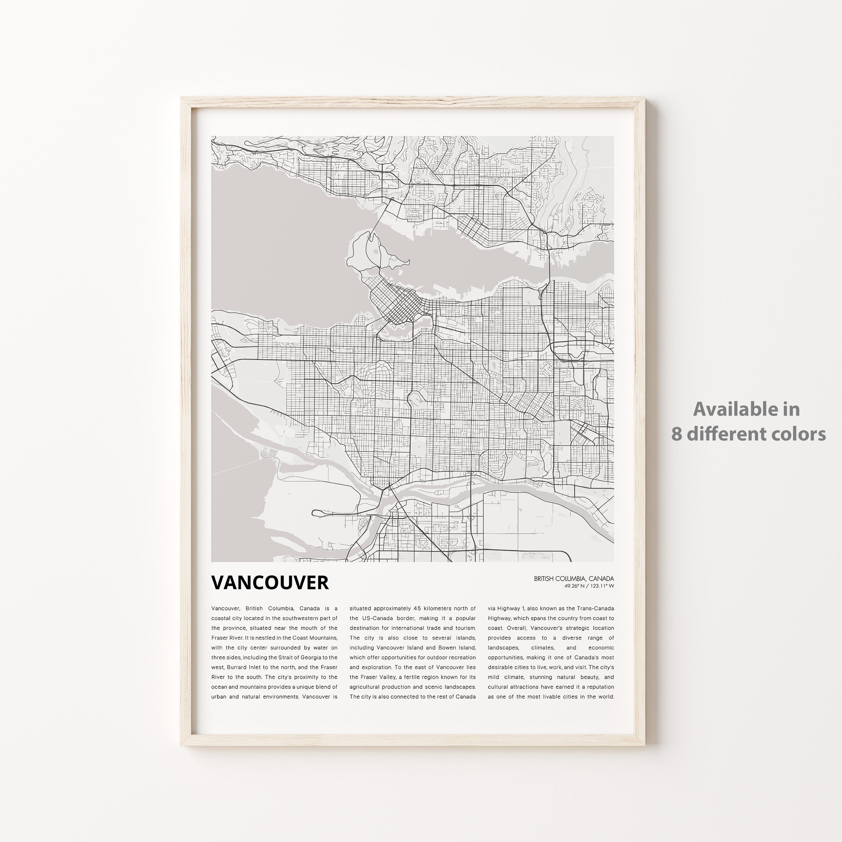 Vancouver Map Print, Vancouver Travel Map, Vancouver Wall Decor Art, Vancouver British Columbia, Housewarming Gift