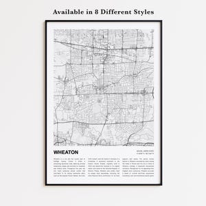 Wheaton Map Print, Wheaton Travel Map, Wheaton Wall Decor Art, Wheaton Illinois, Housewarming Gift