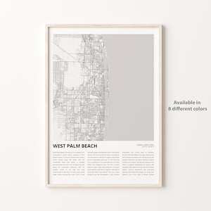 West Palm Beach kaart afdrukken, West Palm Beach reiskaart, West Palm Beach muur decor kunst, West Palm Beach Florida, housewarming cadeau