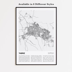 Tabriz Map Print, Tabriz Travel Map, Tabriz Wall Decor Art, Tabriz East Azerbaijan, Housewarming Gift